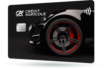 CA186 - Karta Credit Agricole z grafiką czarnego samochodu sportowego z czerwoną felgą